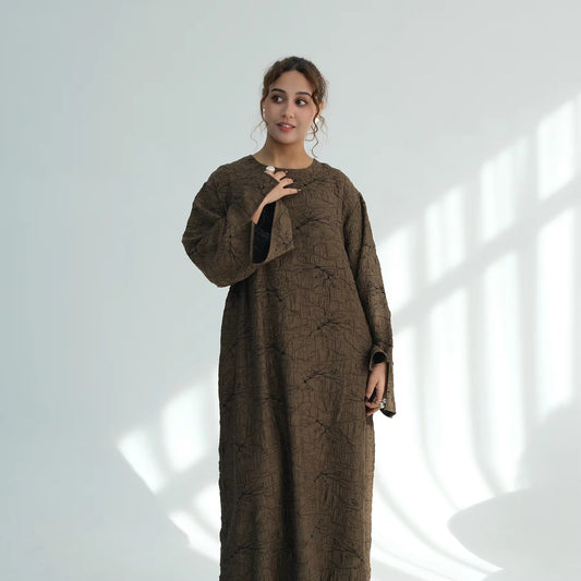 Coffee Crinkle Abaya – Premium Soft Textured Modest Dress