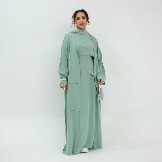 2-Piece Open Abaya Set – Daily Wear Muslim Dress with Wrap