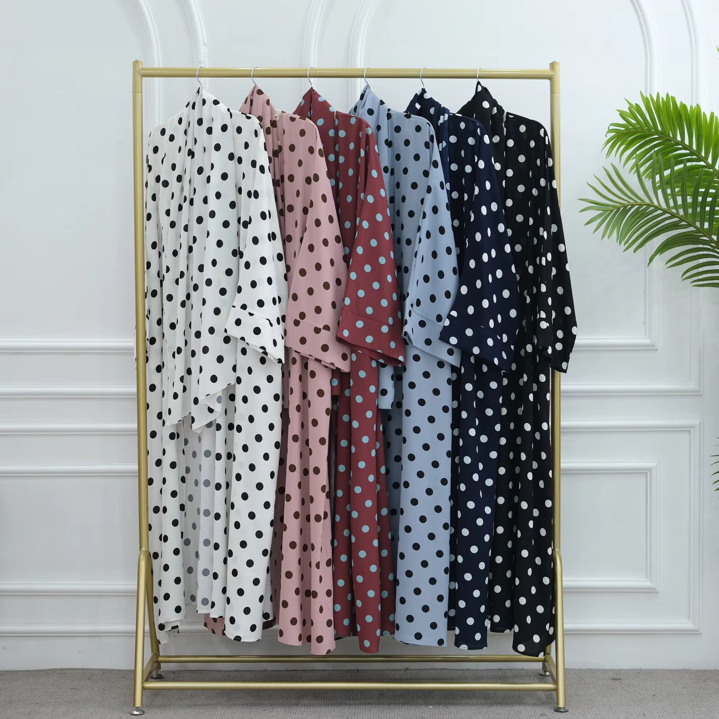 Modern Polka Dot Abaya Set with Hijab