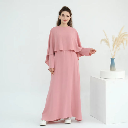 Soft Crepe 2-Piece Cape Abaya Set – Modest Islamic Dress for Women