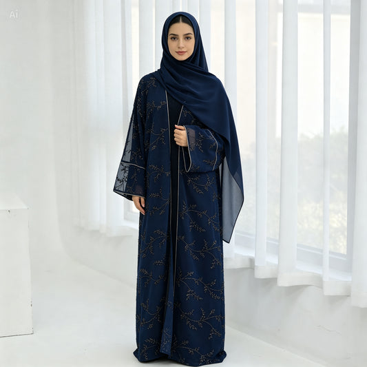 Luxury Lace Embroidered Abaya Set – Kimono Cardigan & Inner Dress