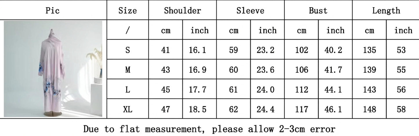 Printed Chiffon & Satin Open Abaya with Hijab – Elegant Ramadan & Eid Modest Dress