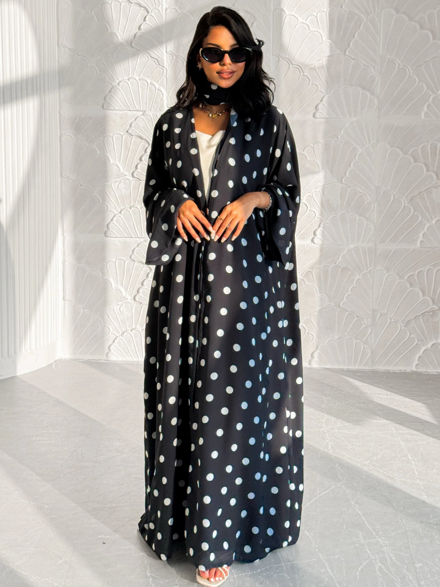 Modern Polka Dot Abaya Set with Hijab