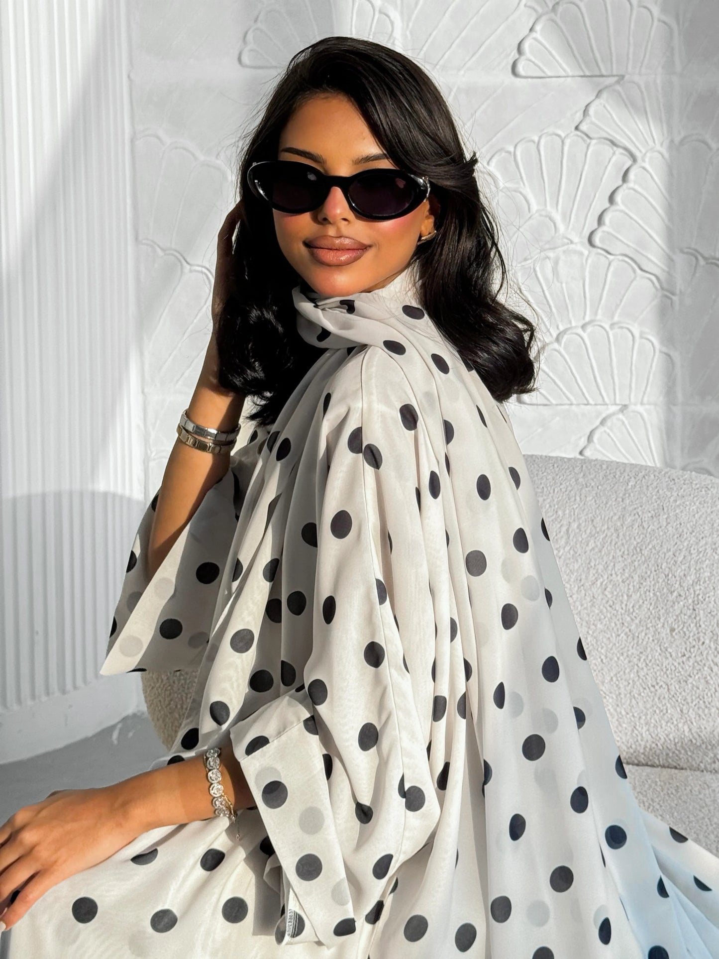Modern Polka Dot Abaya Set with Hijab