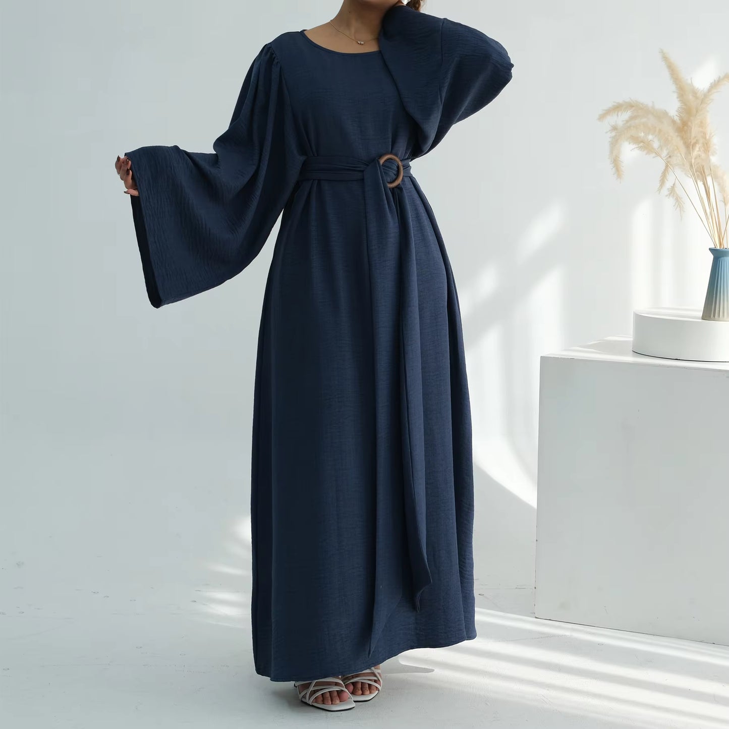 Summer Modest Abaya for Women – Removable Belt Islamic Maxi Dress
