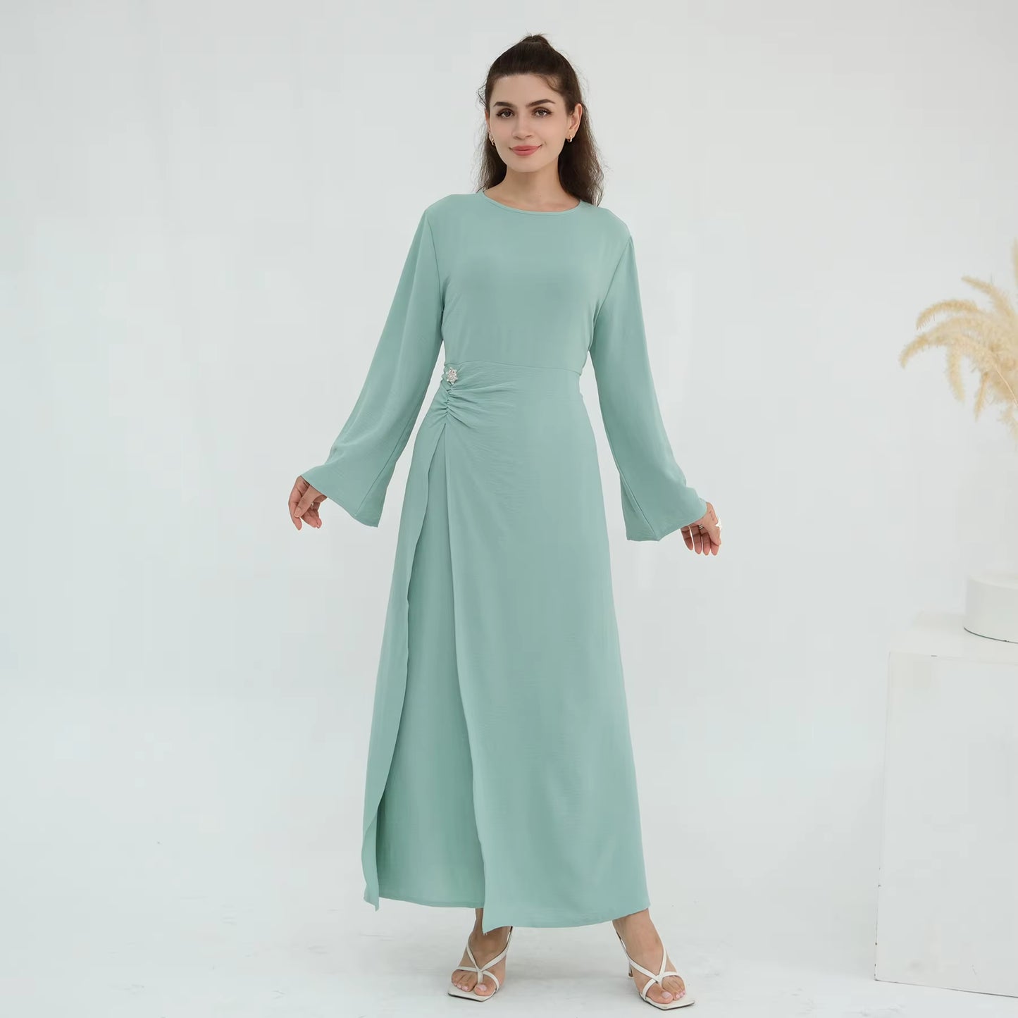 Elegant Soft Crepe Closed Abaya Dress – Back Tie Solid Color Maxi Islamic Dress