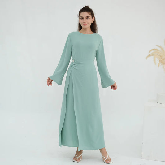Elegant Soft Crepe Closed Abaya Dress – Back Tie Solid Color Maxi Islamic Dress