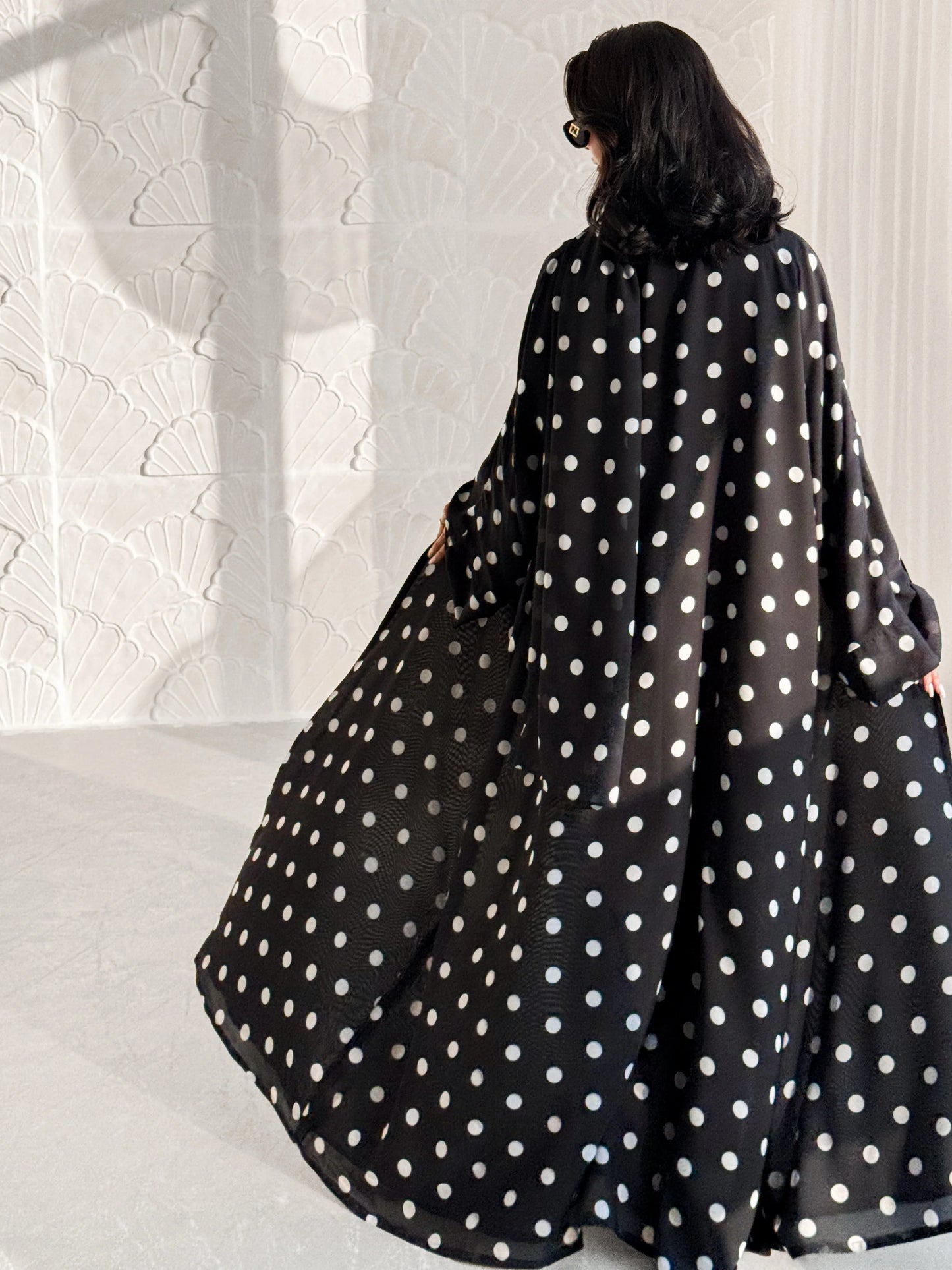 Modern Polka Dot Abaya Set with Hijab