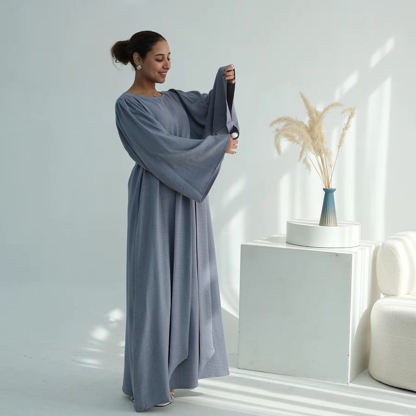 Summer Modest Abaya for Women – Removable Belt Islamic Maxi Dress