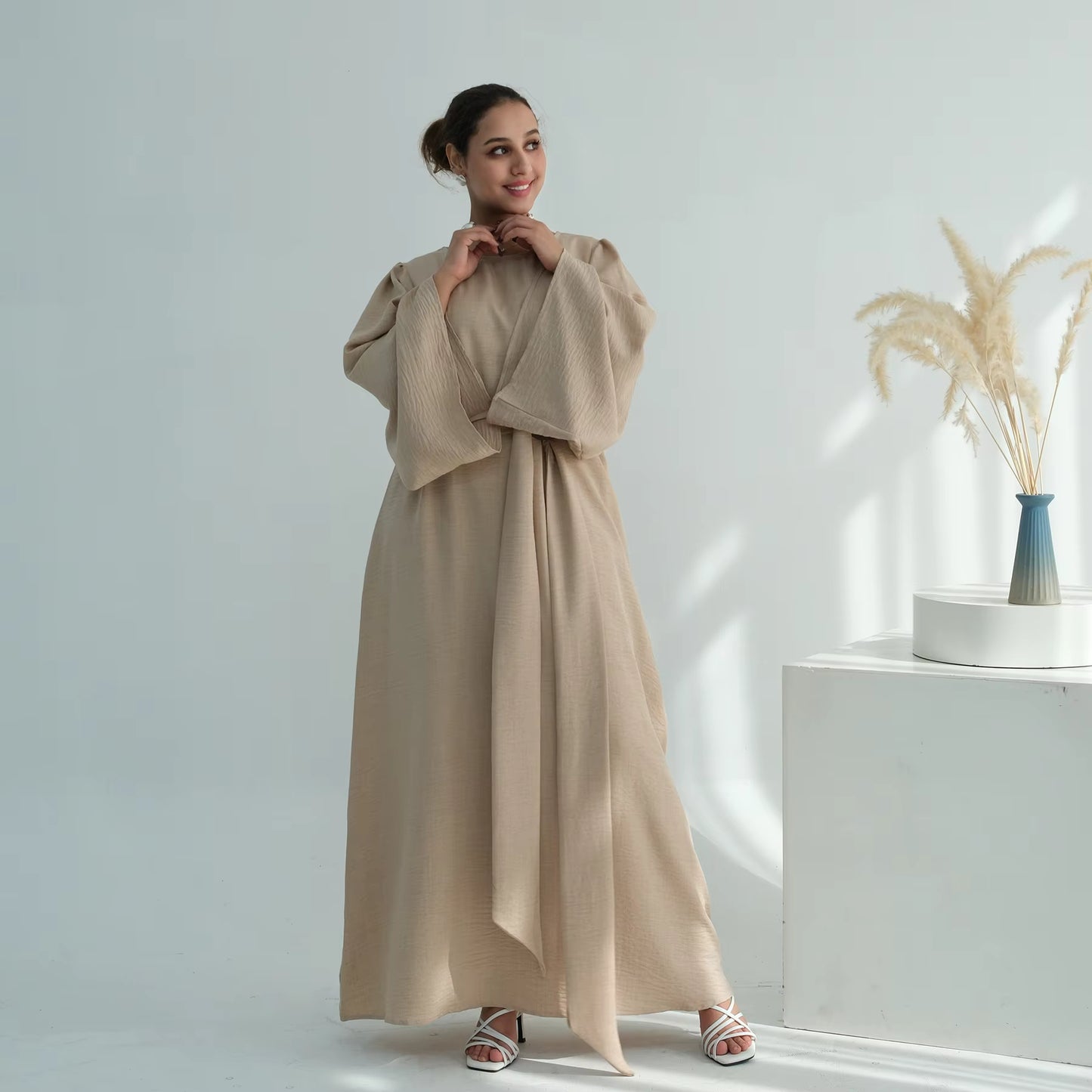 Summer Modest Abaya for Women – Removable Belt Islamic Maxi Dress