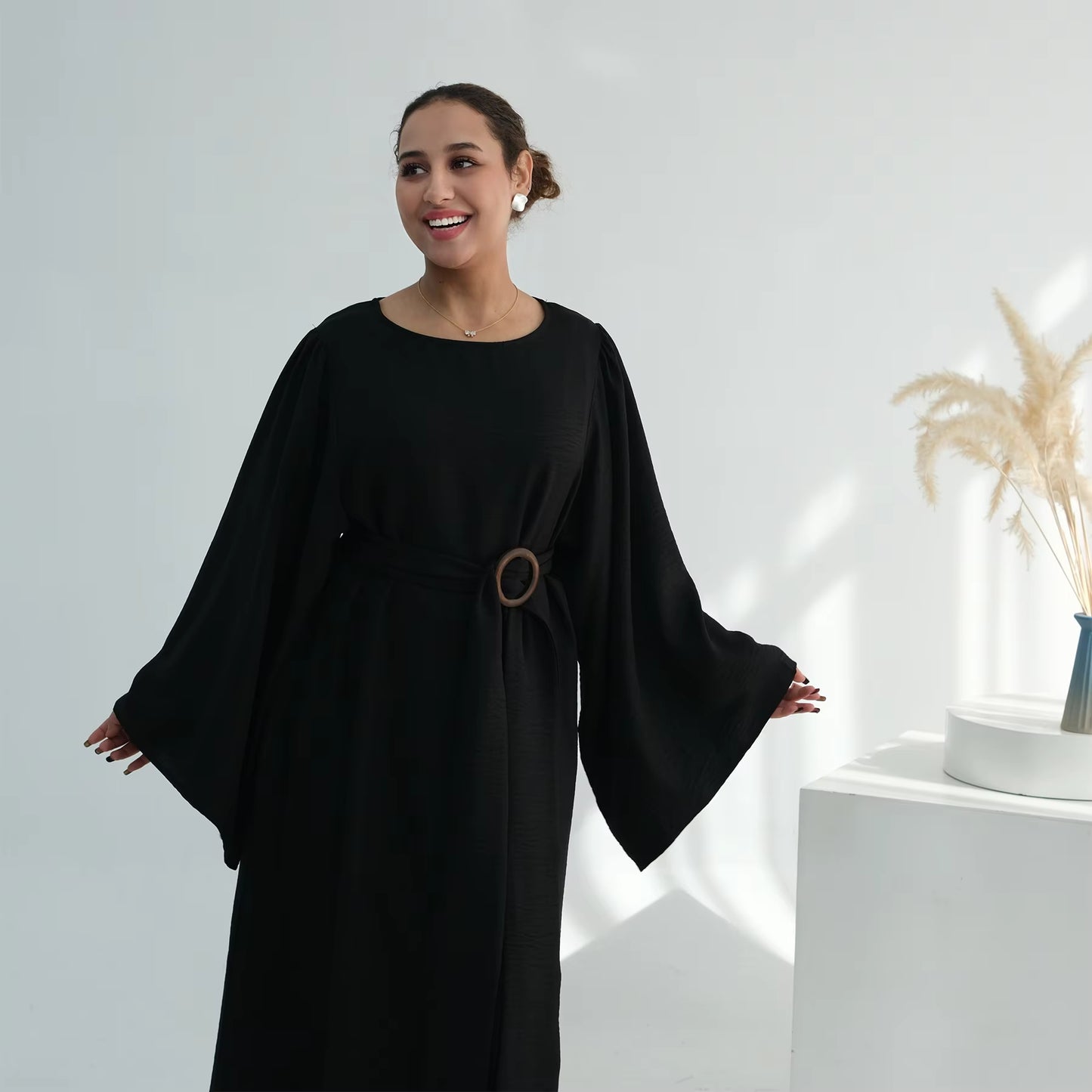 Summer Modest Abaya for Women – Removable Belt Islamic Maxi Dress