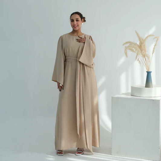 Summer Modest Abaya for Women – Removable Belt Islamic Maxi Dress