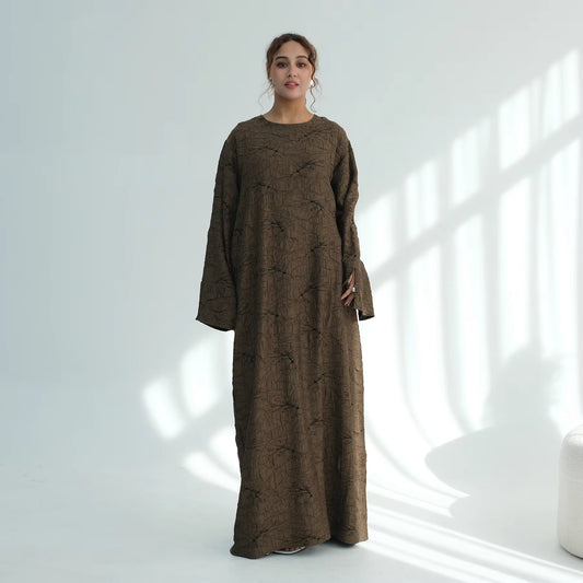 Coffee Crinkle Abaya – Premium Soft Textured Modest Dress