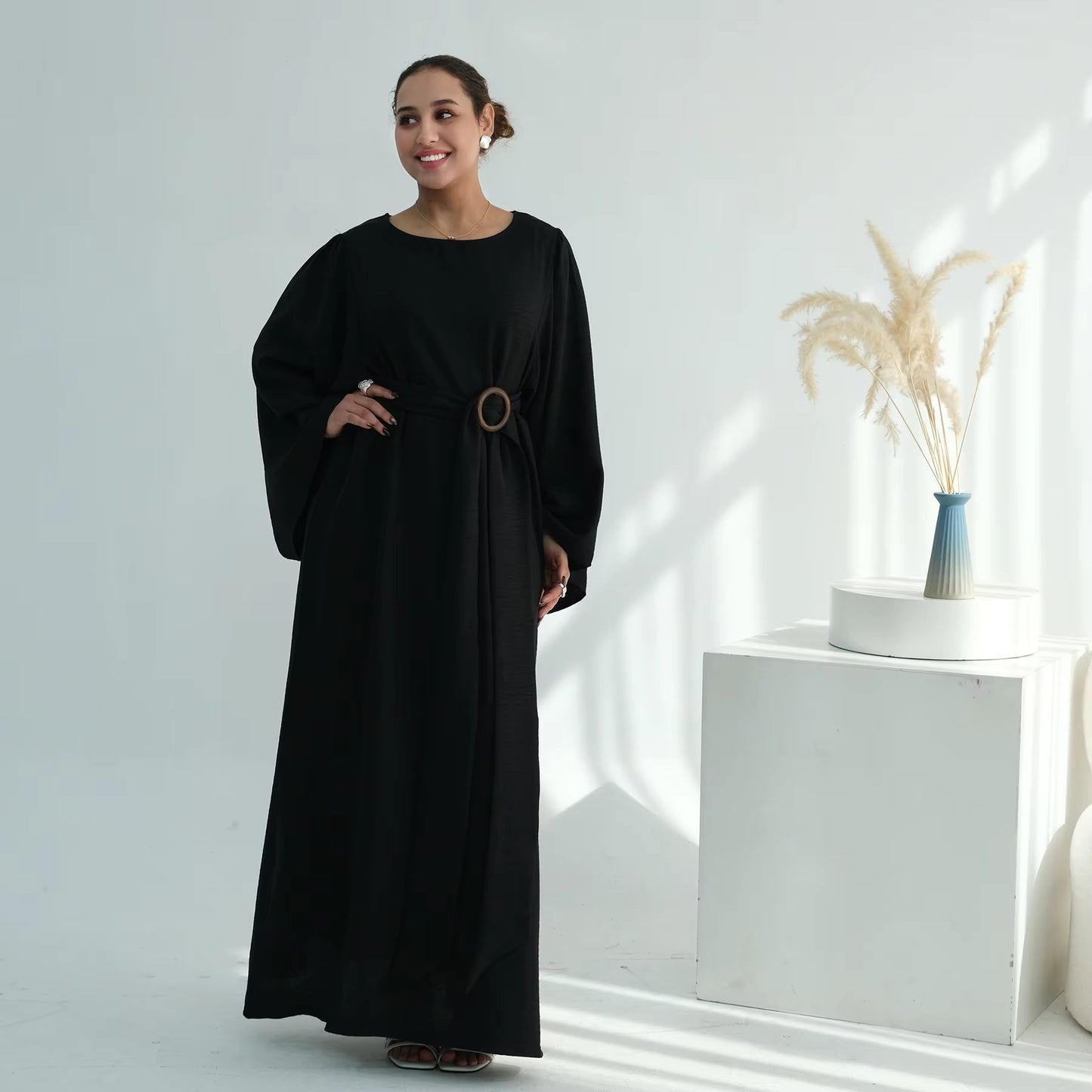 Summer Modest Abaya for Women – Removable Belt Islamic Maxi Dress