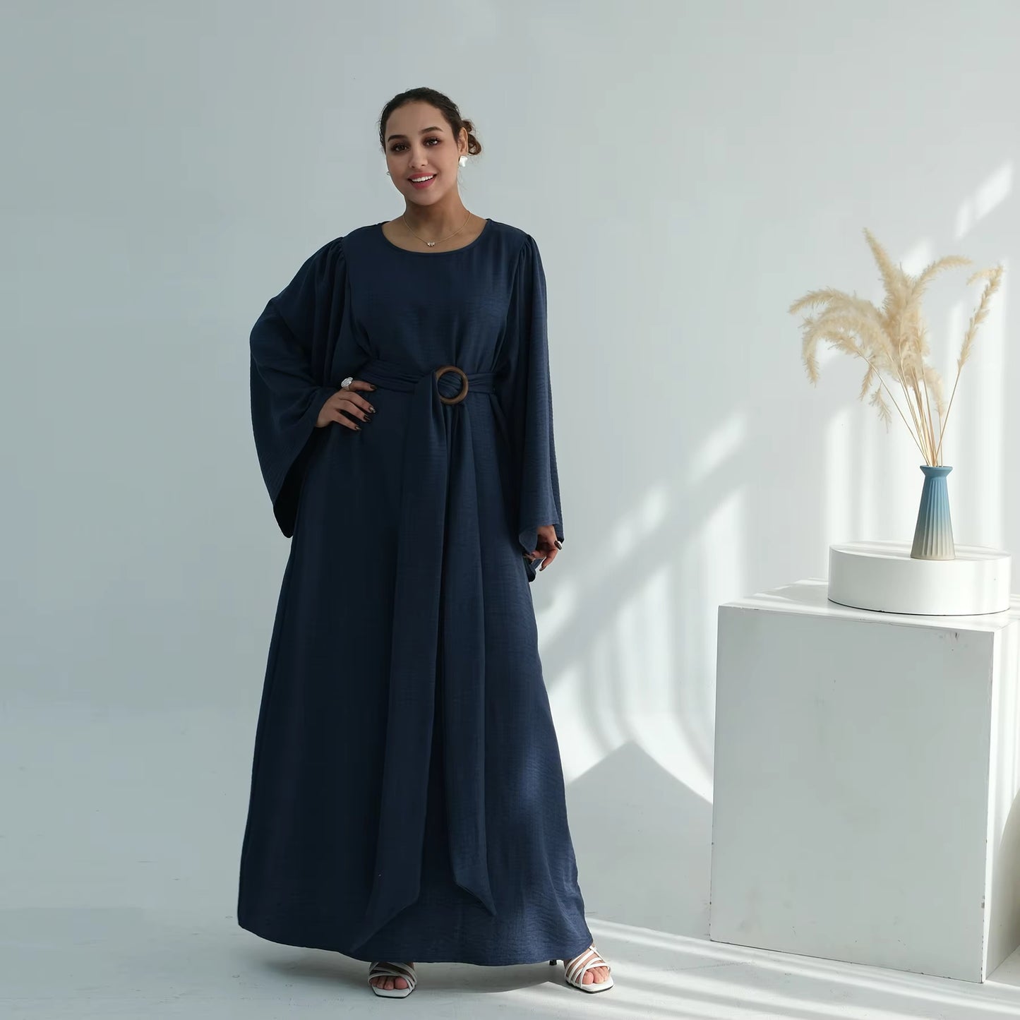 Summer Modest Abaya for Women – Removable Belt Islamic Maxi Dress