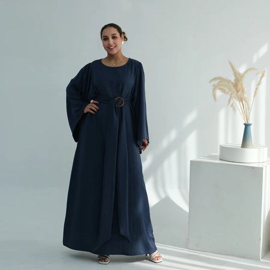 Summer Modest Abaya for Women – Removable Belt Islamic Maxi Dress