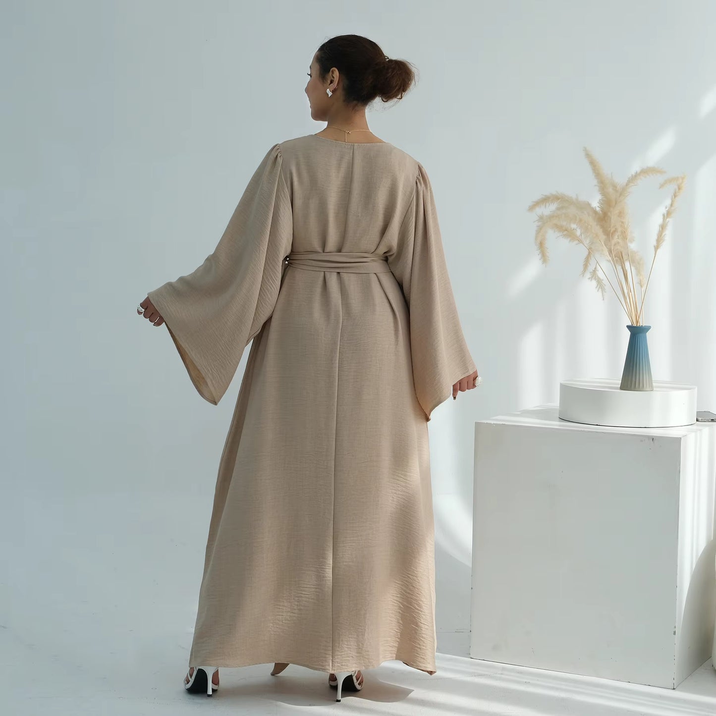 Summer Modest Abaya for Women – Removable Belt Islamic Maxi Dress