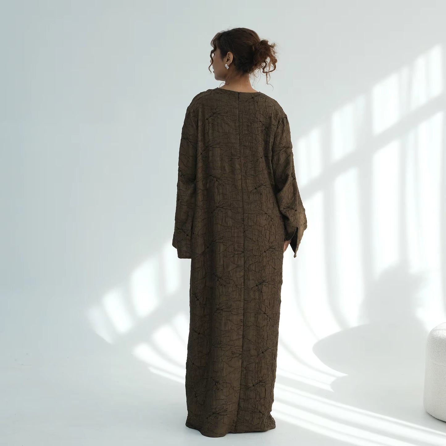Coffee Crinkle Abaya – Premium Soft Textured Modest Dress