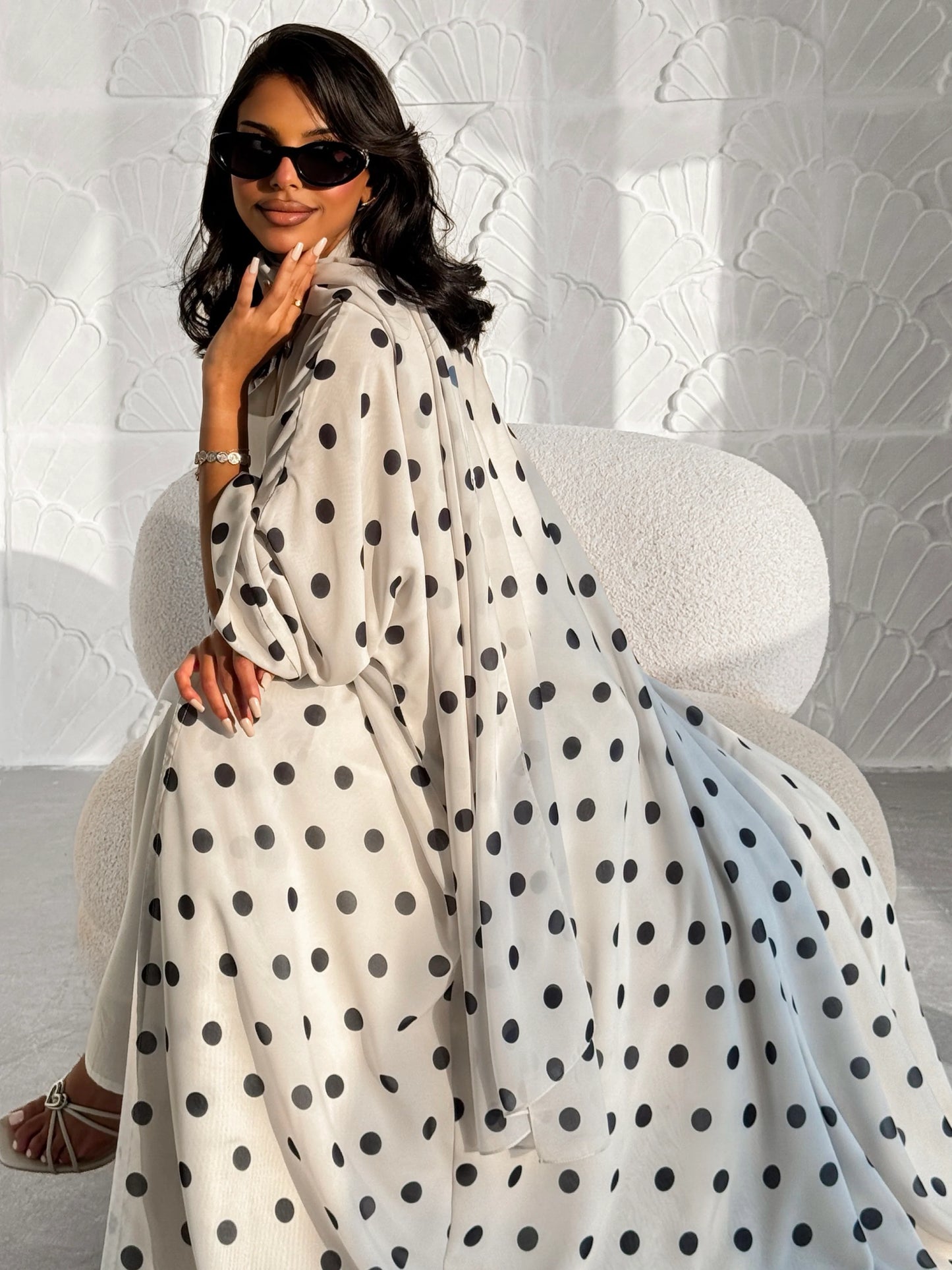 Modern Polka Dot Abaya Set with Hijab