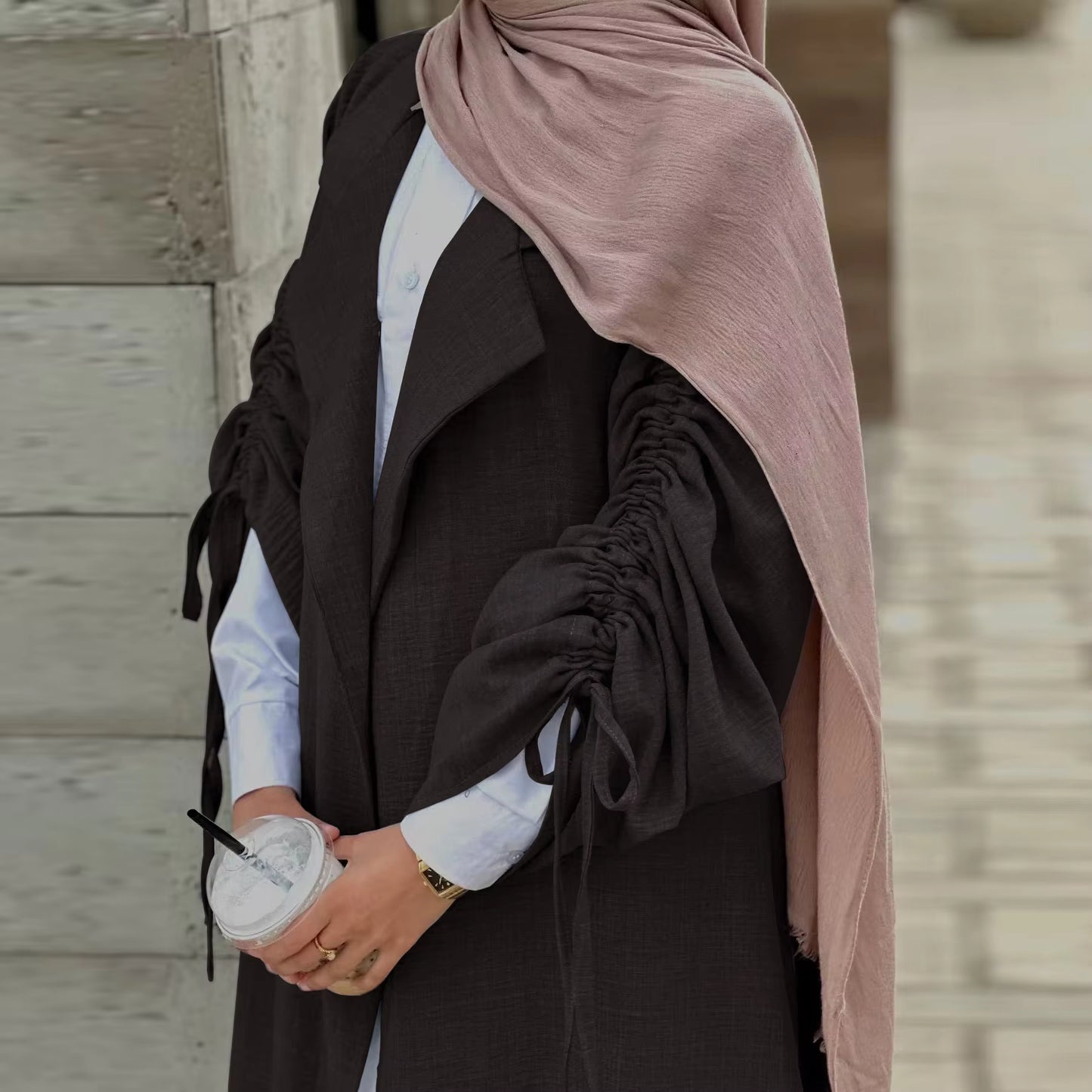 Abaya – Front Open Winkle Polyester Modest Islamic Dress | Nura Fashion