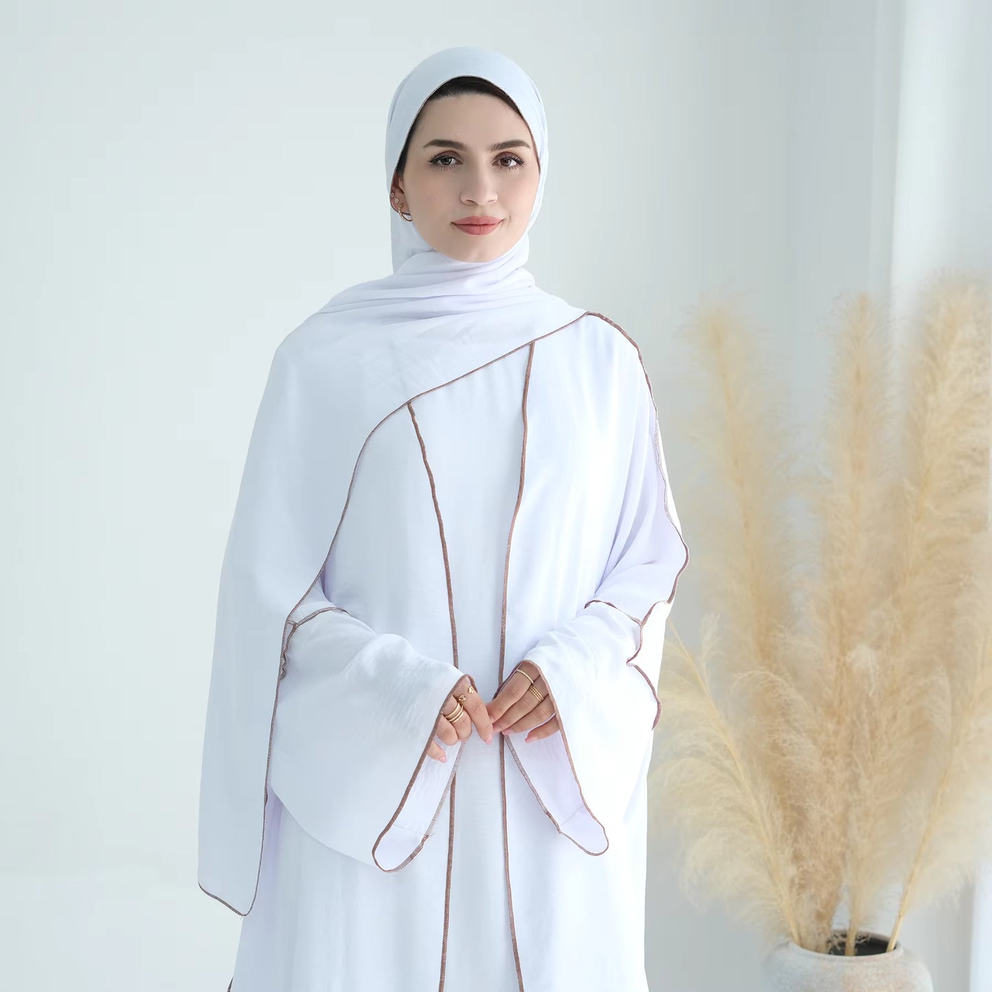 Modest 2-Piece Abaya Set – Soft Crepe Open Front Kimono Cardigan with Hijab Scarf