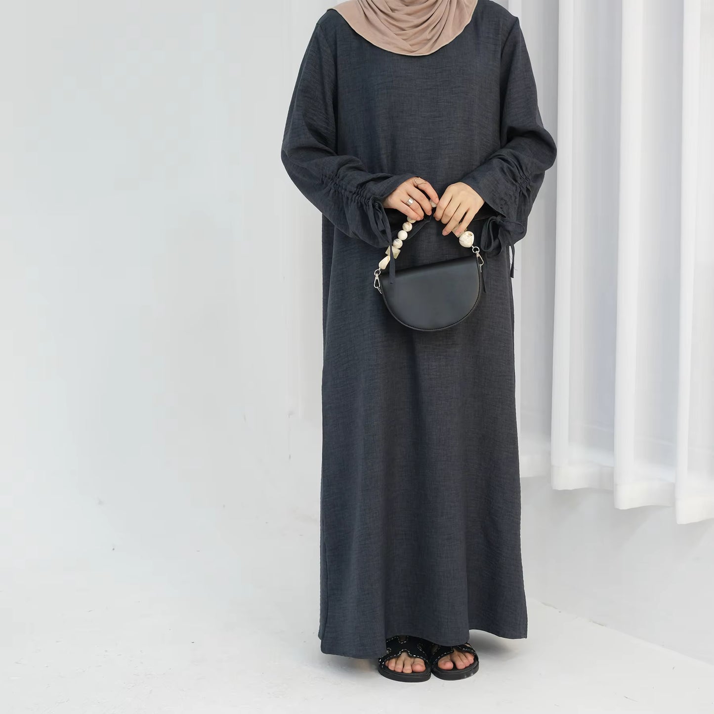 Nura Ruched Sleeve Closed Abaya – Breathable Everyday Modest Dress
