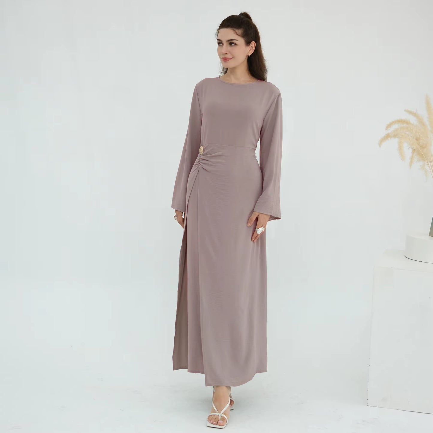 Elegant Soft Crepe Closed Abaya Dress – Back Tie Solid Color Maxi Islamic Dress