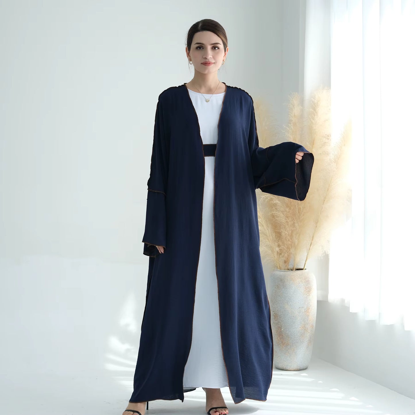 Modest 2-Piece Abaya Set – Soft Crepe Open Front Kimono Cardigan with Hijab Scarf