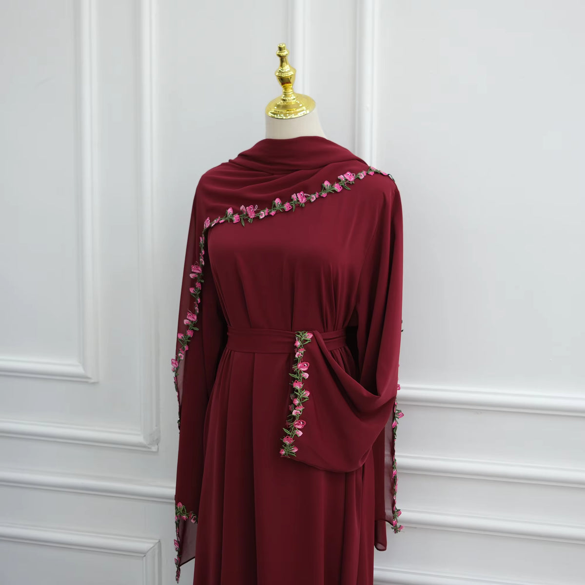 Amira Floral Embroidered Nida Abaya With Matching Hijab Set