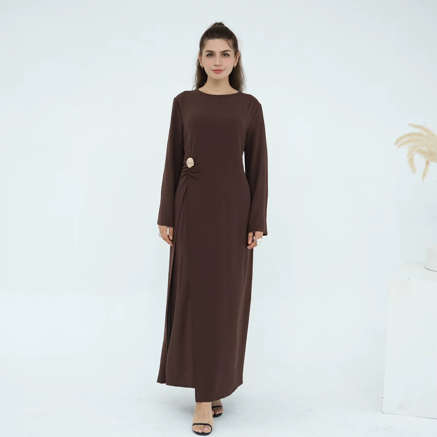 Elegant Soft Crepe Closed Abaya Dress – Back Tie Solid Color Maxi Islamic Dress