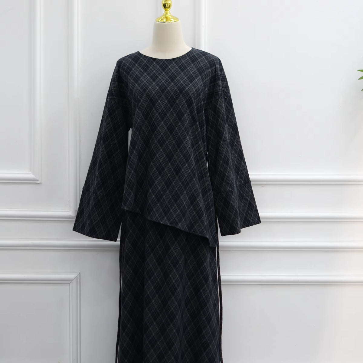 Aisha Plaid Two-Piece Maxi Skirt Set