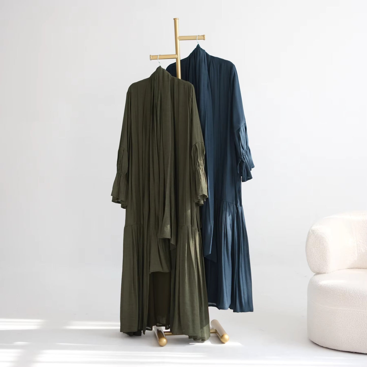 Nura Front Open Abaya Set with Hijab – Modest Viscose & Linen Dress