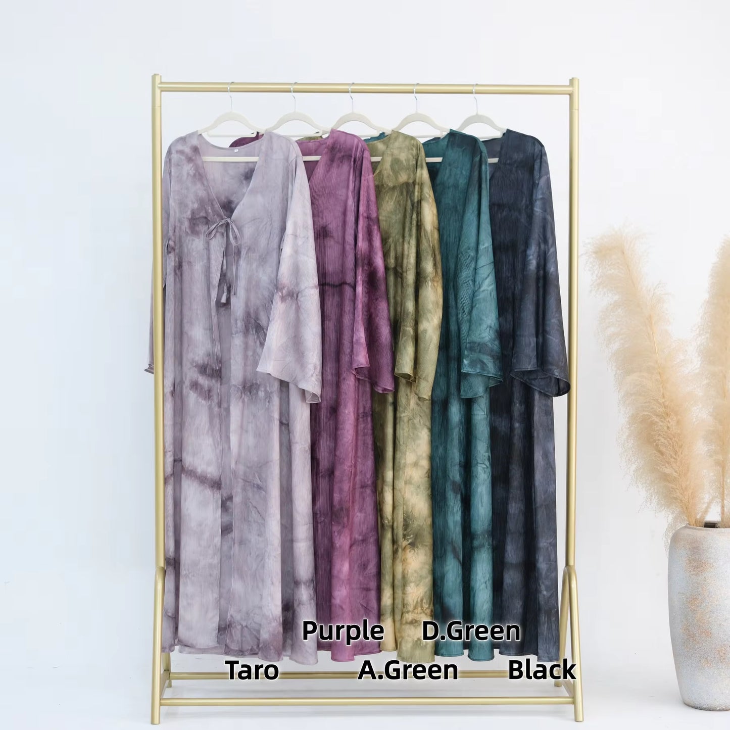 Satin Marble Print Abaya with Bow Tie Detail