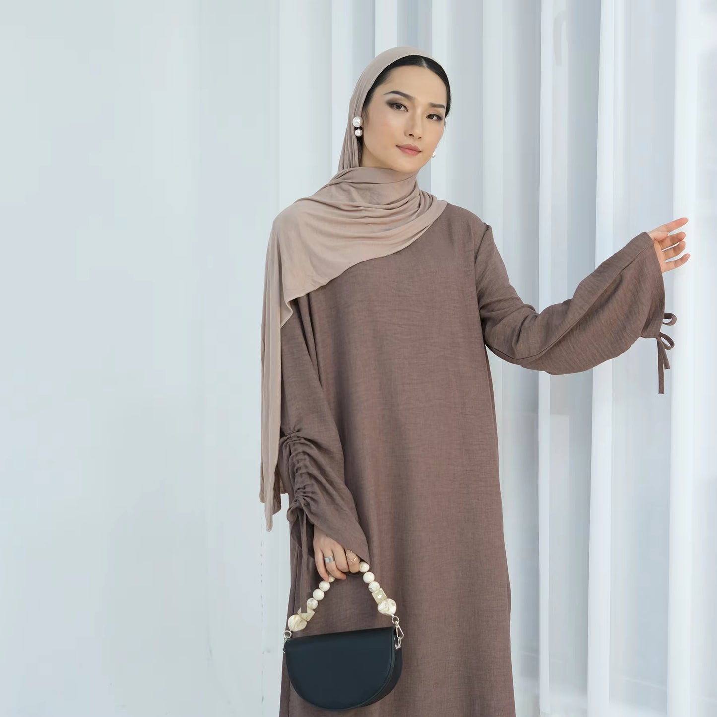 Nura Ruched Sleeve Closed Abaya – Breathable Everyday Modest Dress