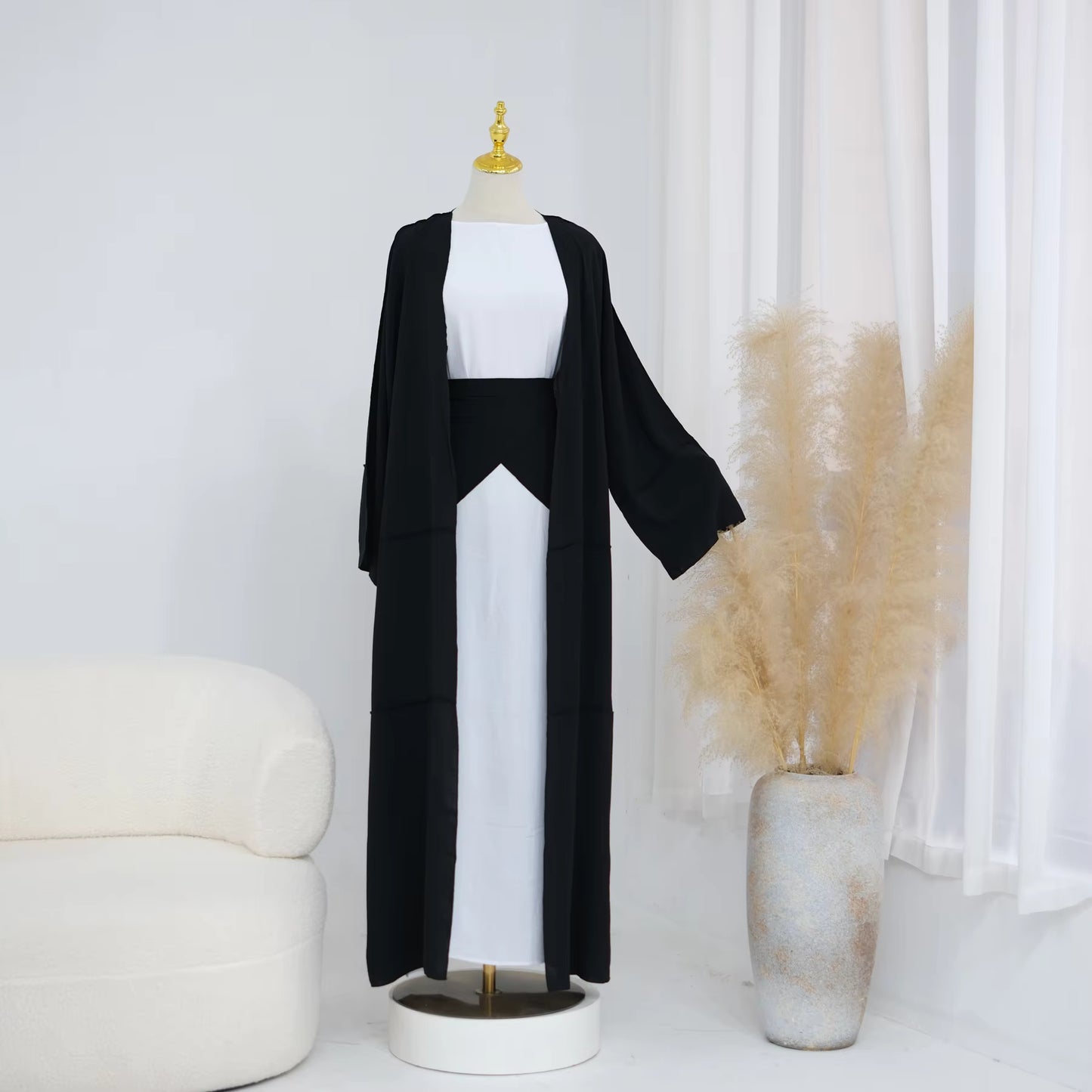 2-Piece Open Abaya Set – Daily Wear Muslim Dress with Wrap