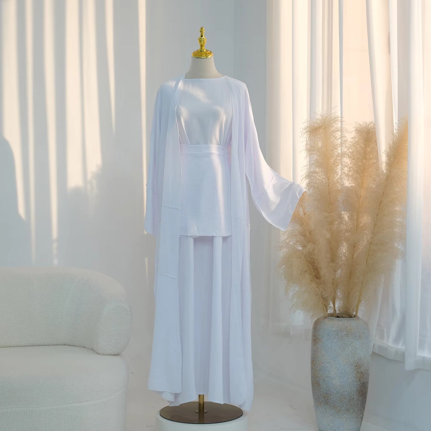 2-Piece Open Abaya Set – Daily Wear Muslim Dress with Wrap