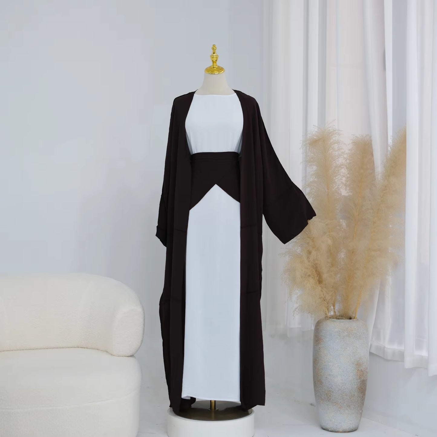 2-Piece Open Abaya Set – Daily Wear Muslim Dress with Wrap
