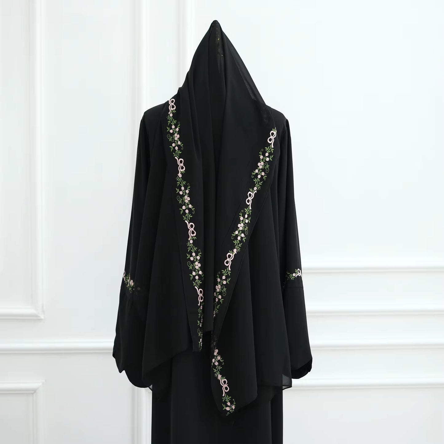 Embroidered Nida Abaya Set with Matching Hijab