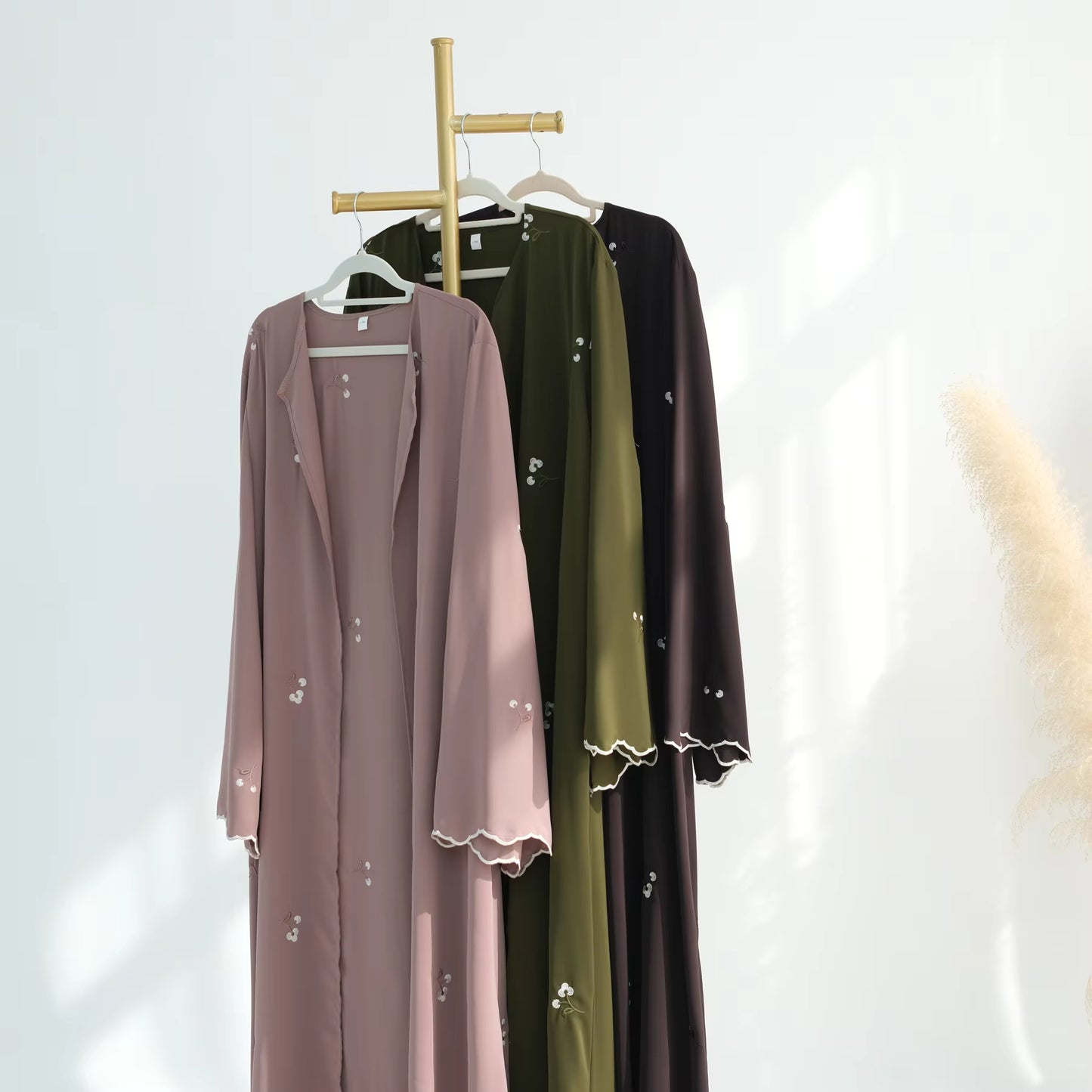 Floral Embroidery Nida Abaya for Women – Open Modest Islamic Dress