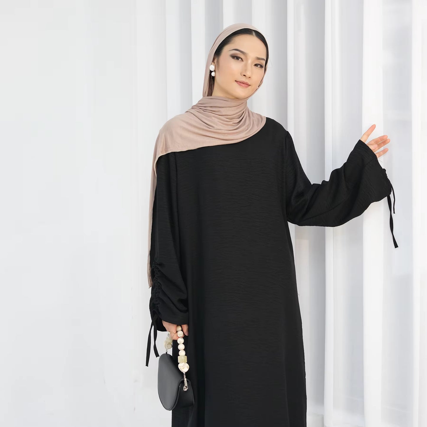 Nura Ruched Sleeve Closed Abaya – Breathable Everyday Modest Dress