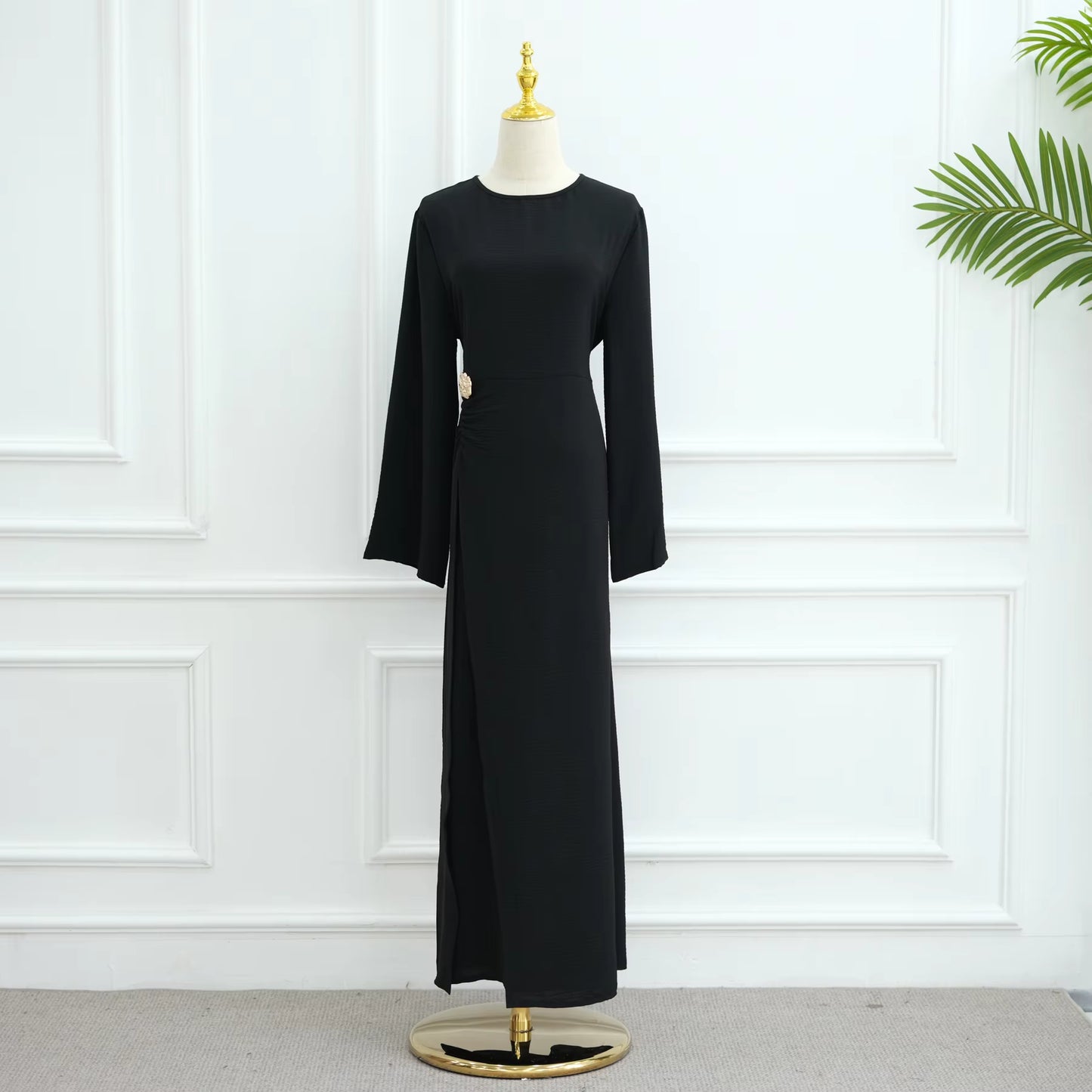 Elegant Soft Crepe Closed Abaya Dress – Back Tie Solid Color Maxi Islamic Dress