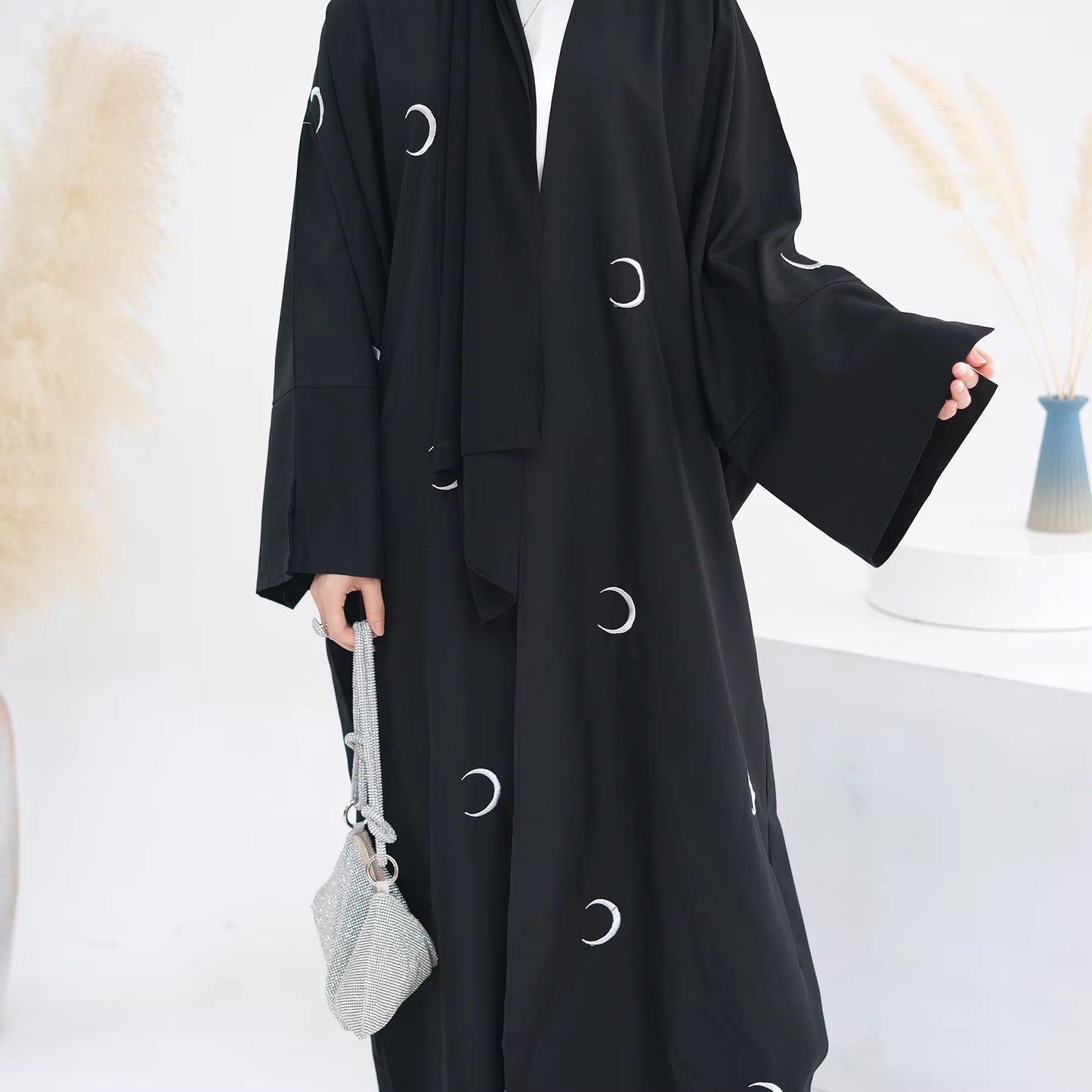Moon Embroidered Open Abaya