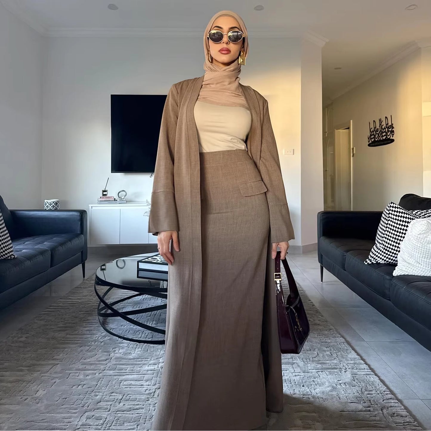 New Modest 2-Piece Abaya Set – Cardigan & Skirt