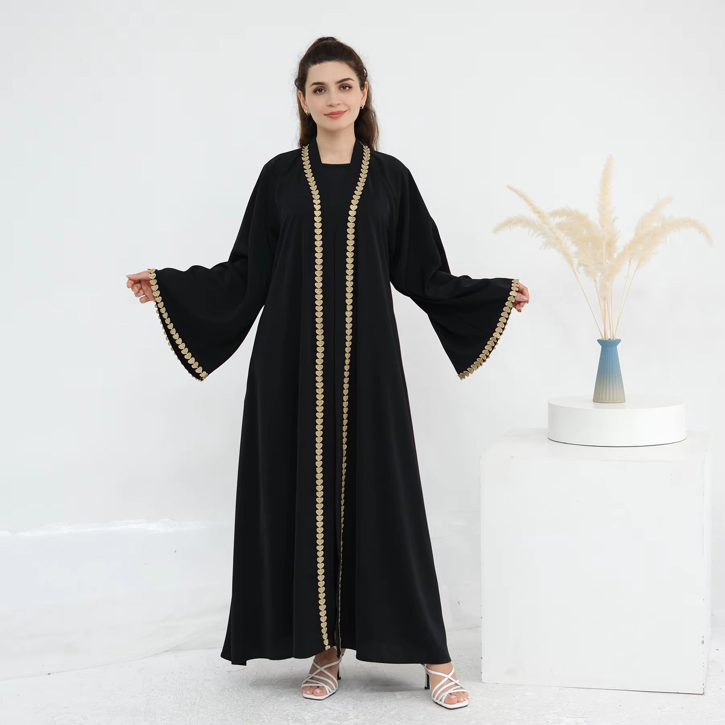 Eid Applique Open Abaya – Dubai Style Maxi Dress
