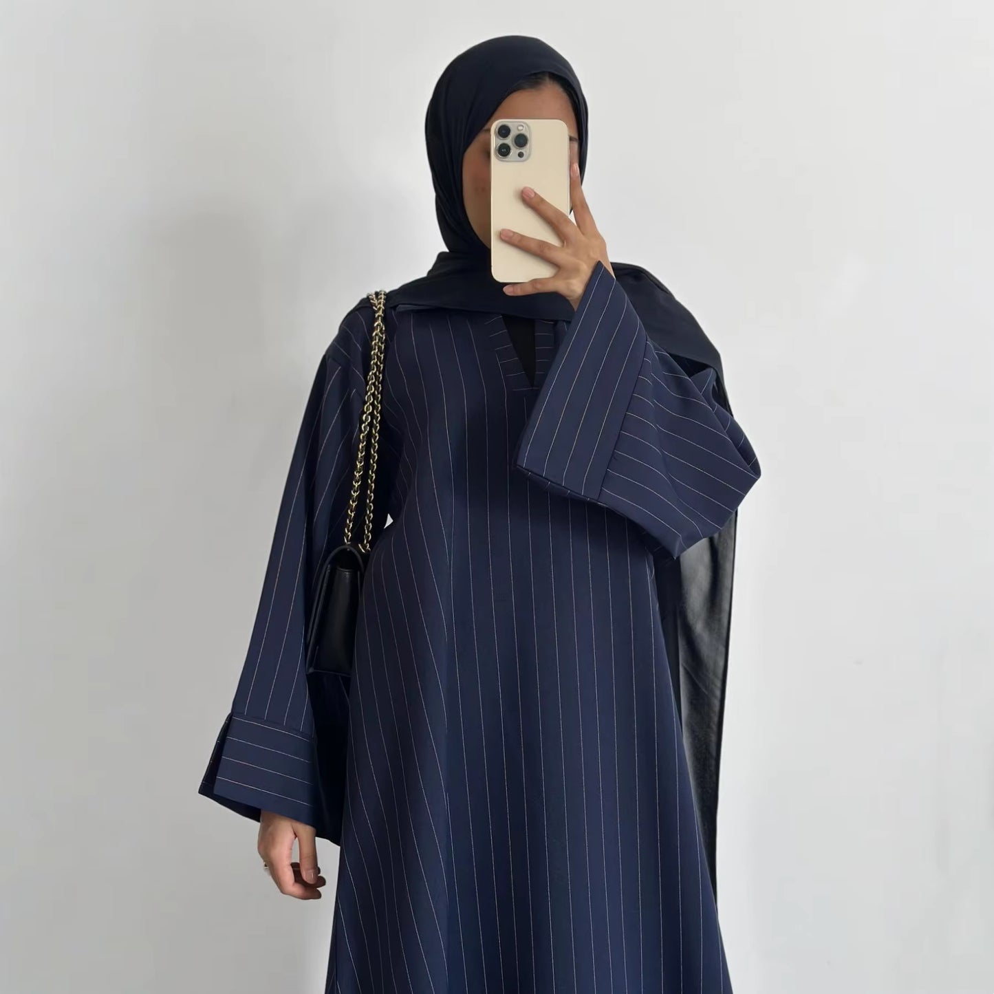 New Arrival Dubai Style Striped Closed Abaya