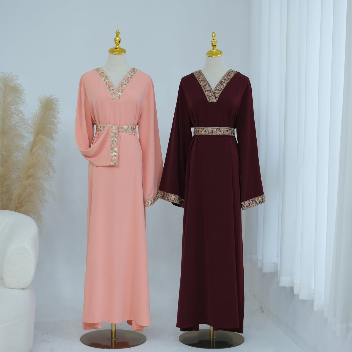 Laya Embroidered Belted Abaya Gown