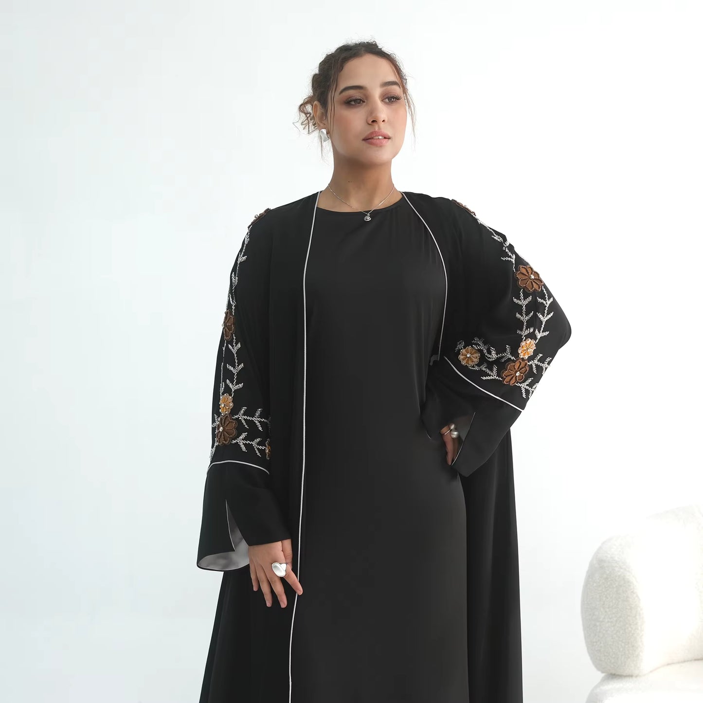 Open Front Abaya – Women Modest Dress | Beaded Detail