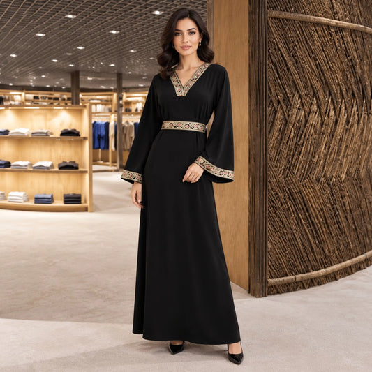 Laya Embroidered Belted Abaya Gown