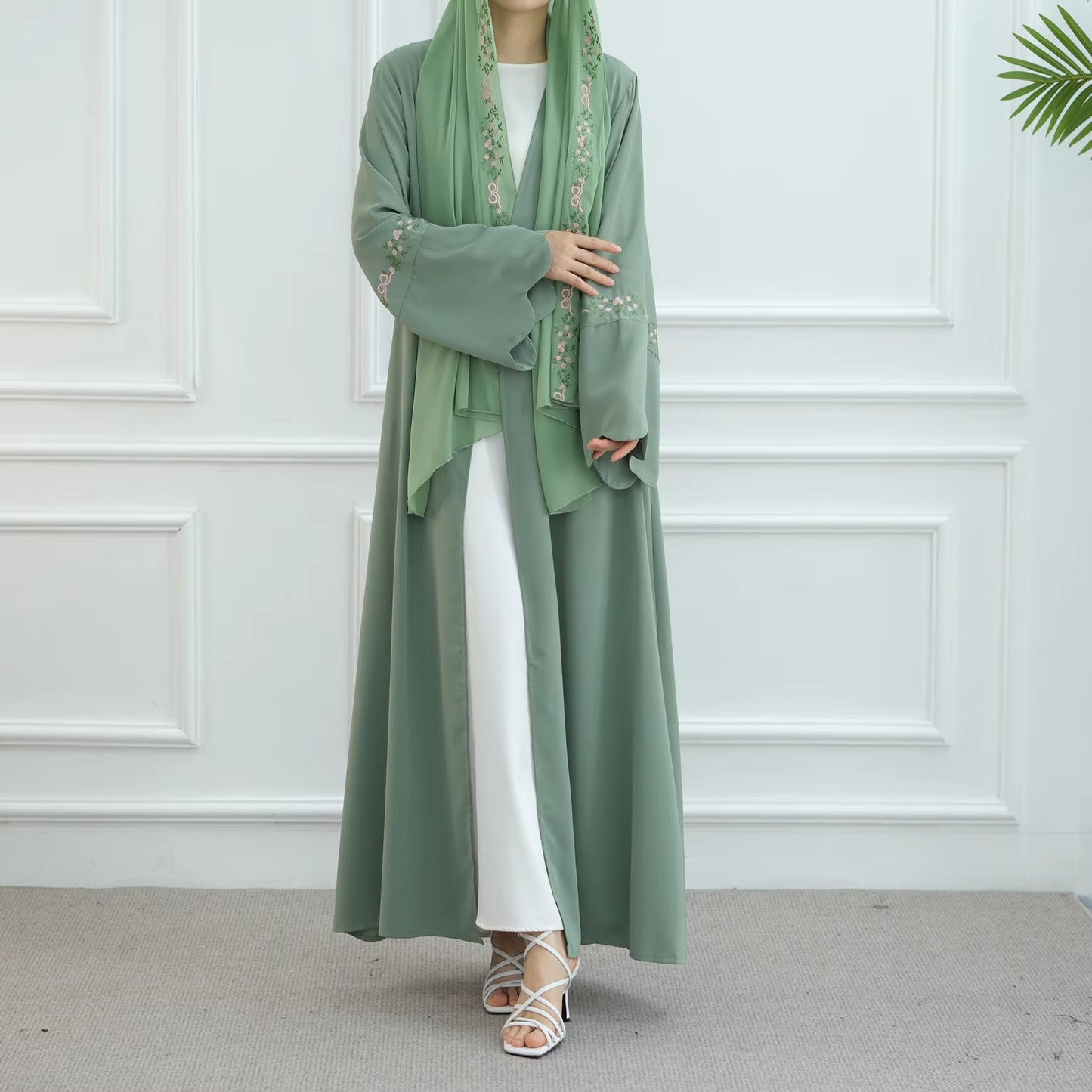 Embroidered Nida Abaya Set with Matching Hijab