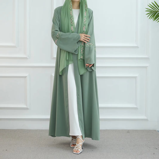 Embroidered Nida Abaya Set with Matching Hijab